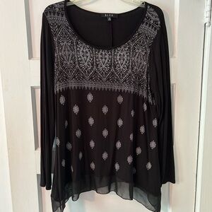 B.L.E.U. Long sleeve embellished asymmetrical tunic top, black, M